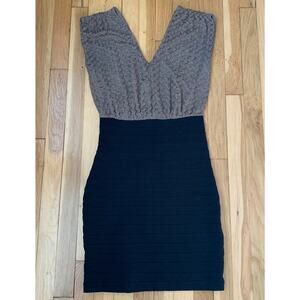 Express Women's Gold and Black Bandage Body Contouring Dress V-Neck Size XS